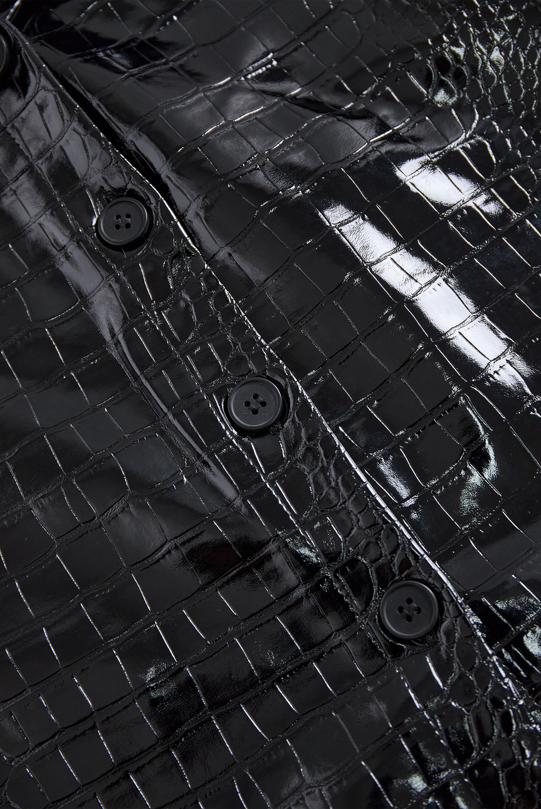 Glossy Black Crocodile Embossed Faux Leather Shirt