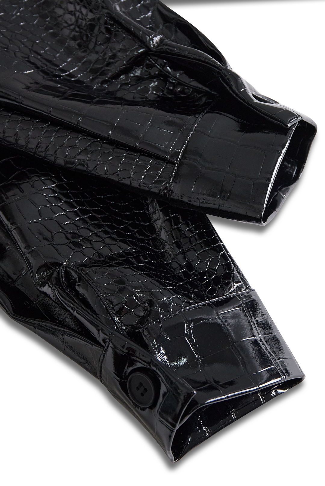 Glossy Black Crocodile Embossed Faux Leather Shirt
