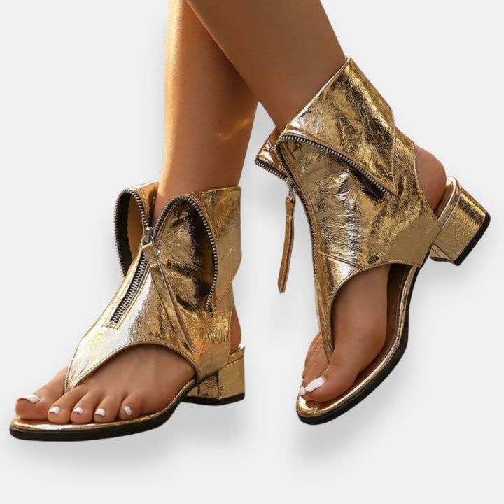 Celestine | Metallic Zip Sandals