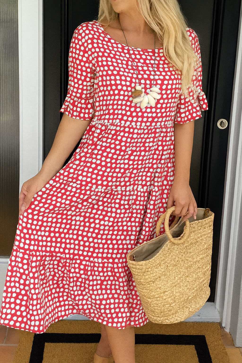 Celene | Short-Sleeve Sable Midi Dress