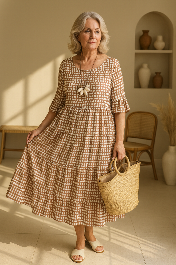 Celene | Short-Sleeve Sable Midi Dress