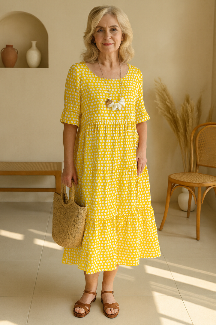 Celene | Short-Sleeve Sable Midi Dress