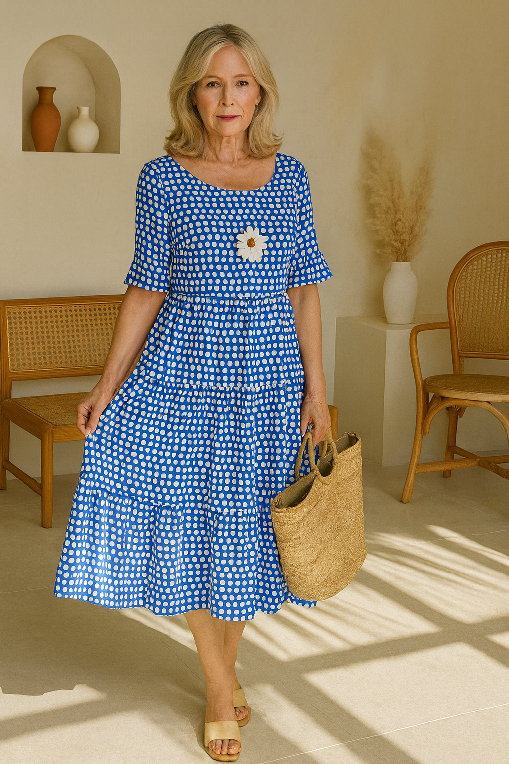 Celene | Short-Sleeve Sable Midi Dress