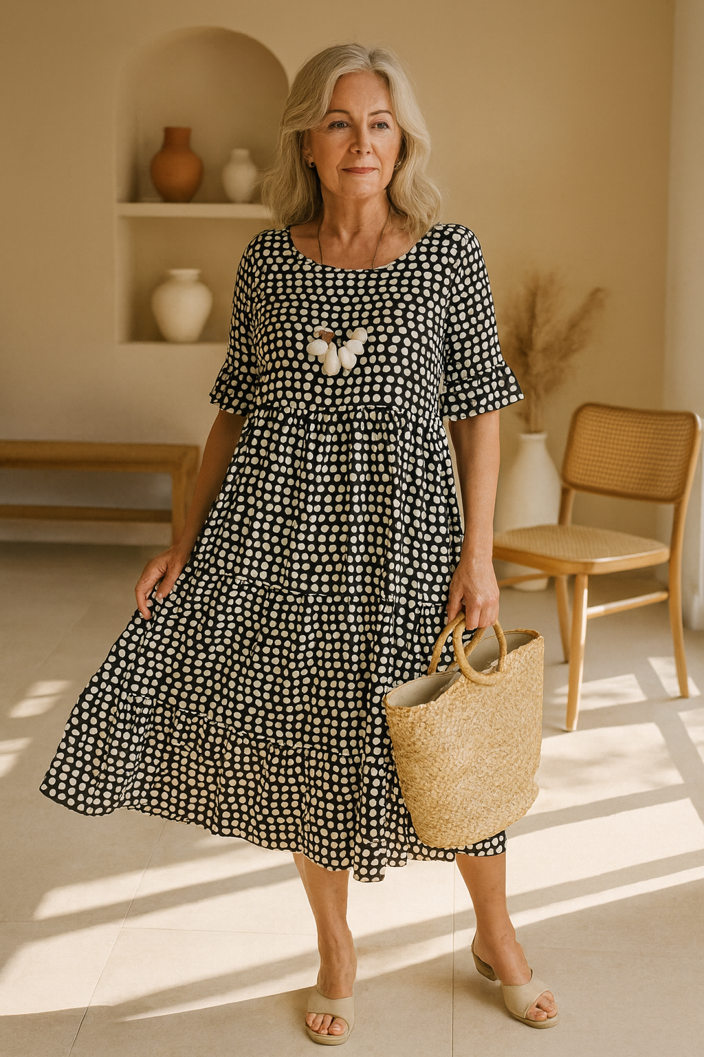 Celene | Short-Sleeve Sable Midi Dress