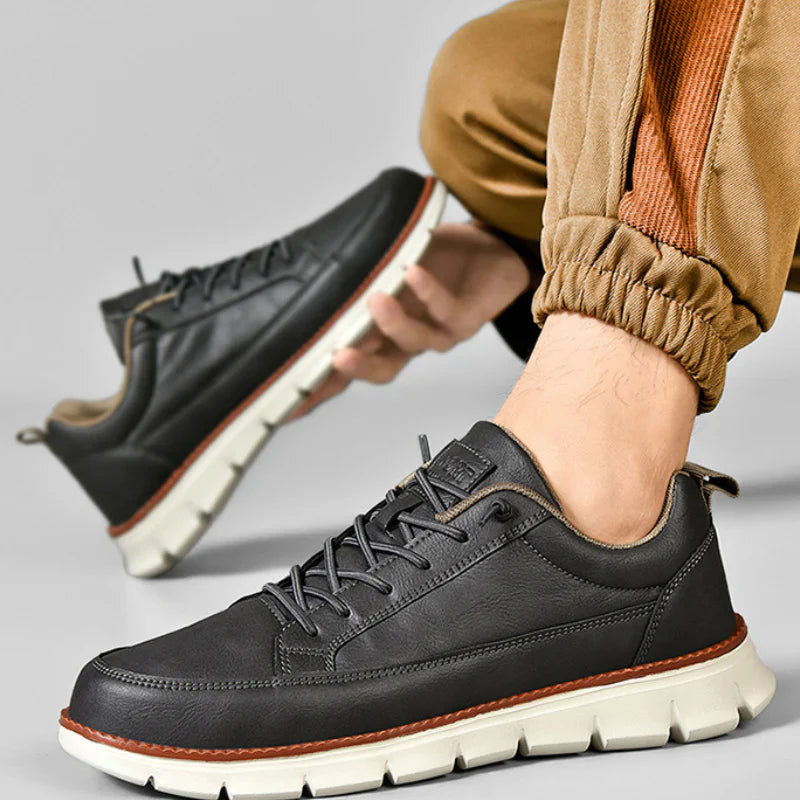 Leather Walking Sneakers with Cushioned Footbed
