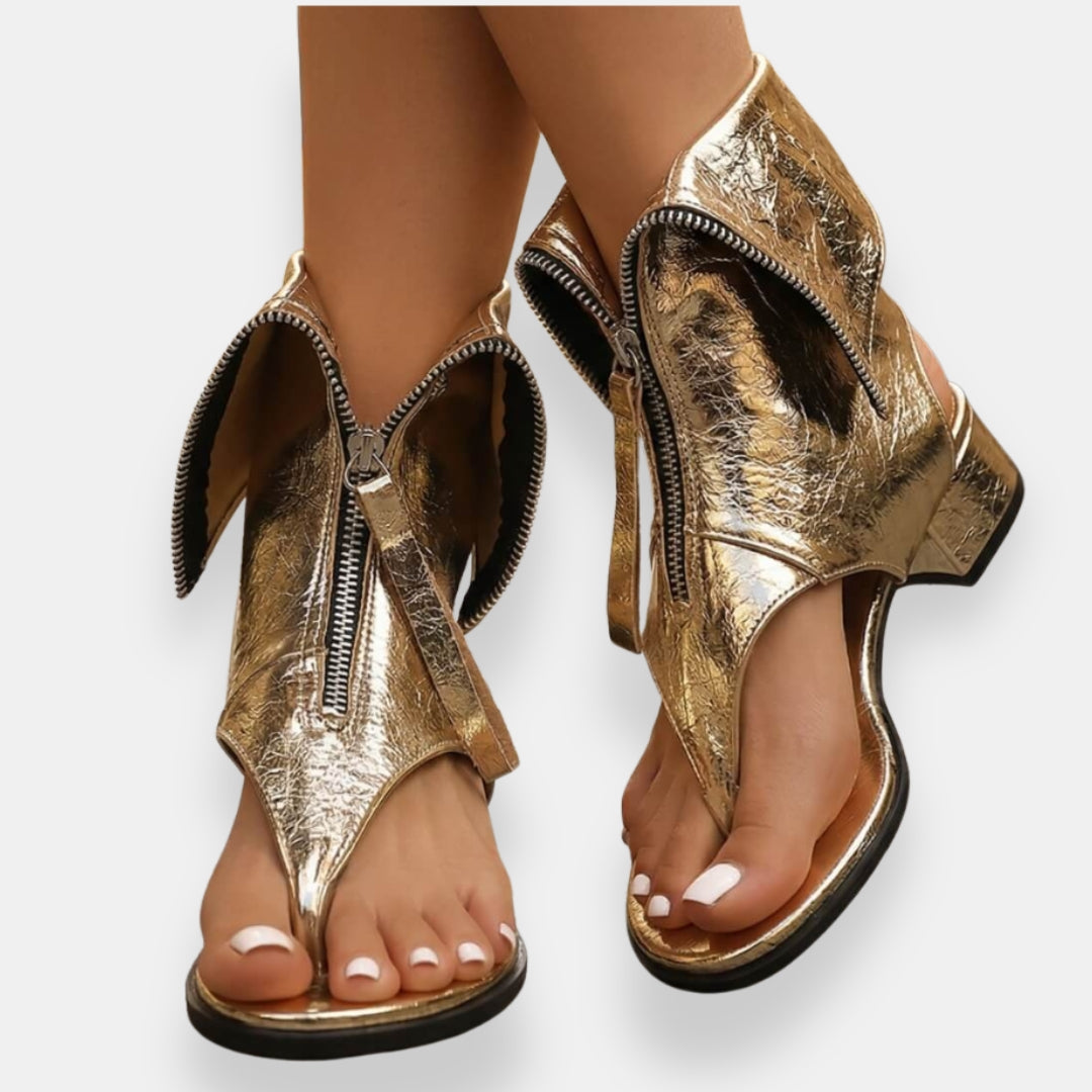 Celestine | Metallic Zip Sandals