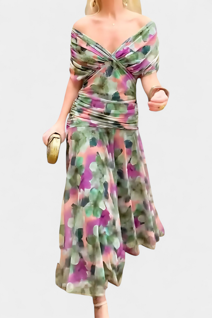 Florielle | Long Floral V Neck Dress