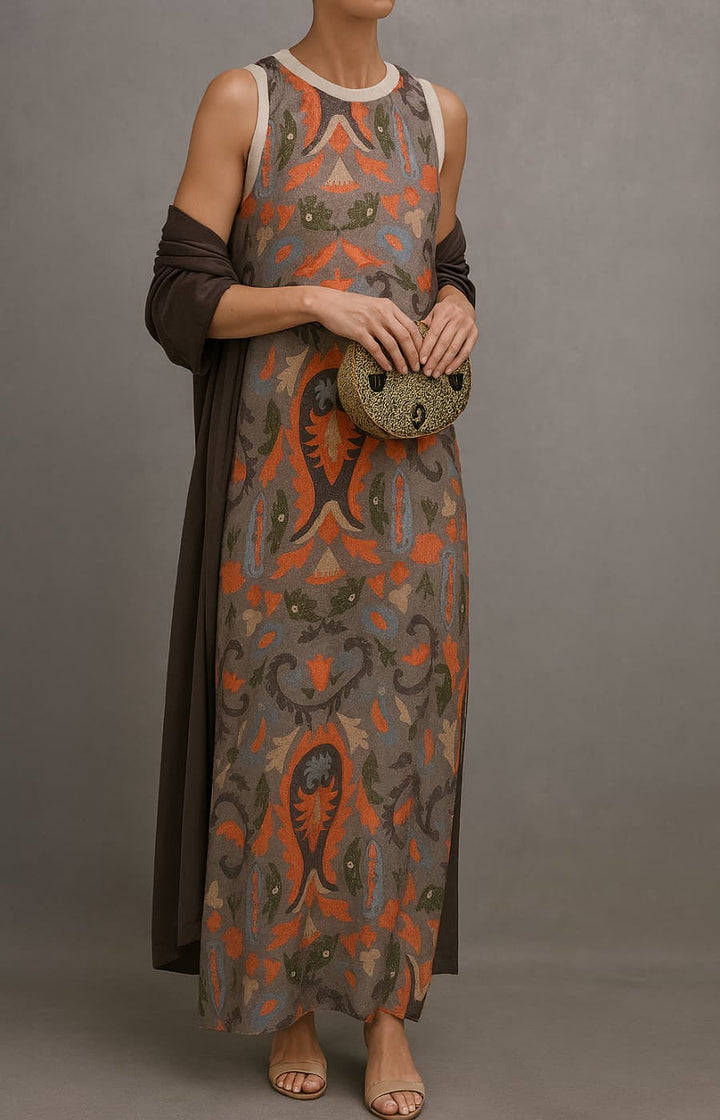 Elara | Printed Maxi Dress & Matching Cardigan Set