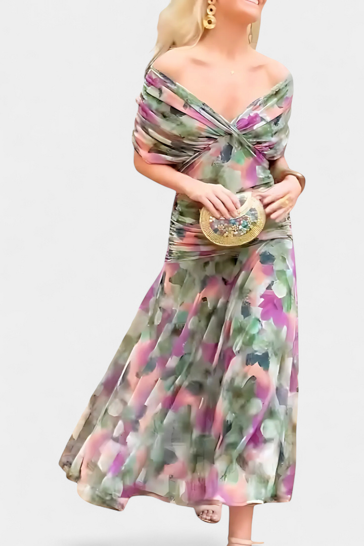 Florielle | Long Floral V Neck Dress