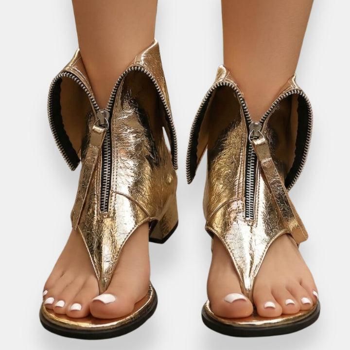 Celestine | Metallic Zip Sandals
