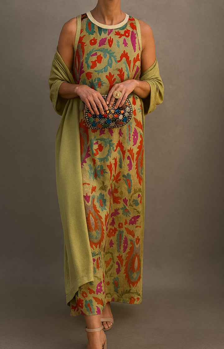 Elara | Printed Maxi Dress & Matching Cardigan Set