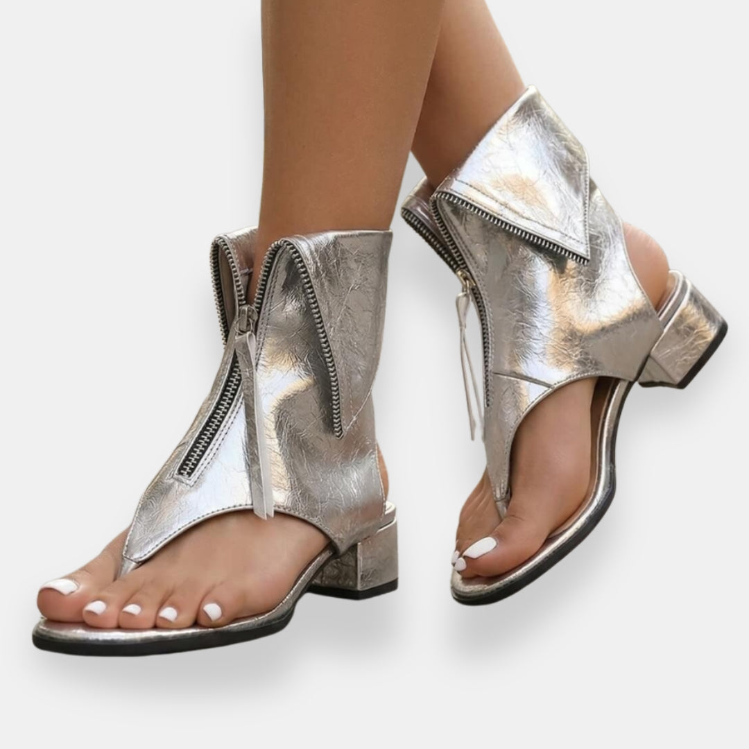 Celestine | Metallic Zip Sandals