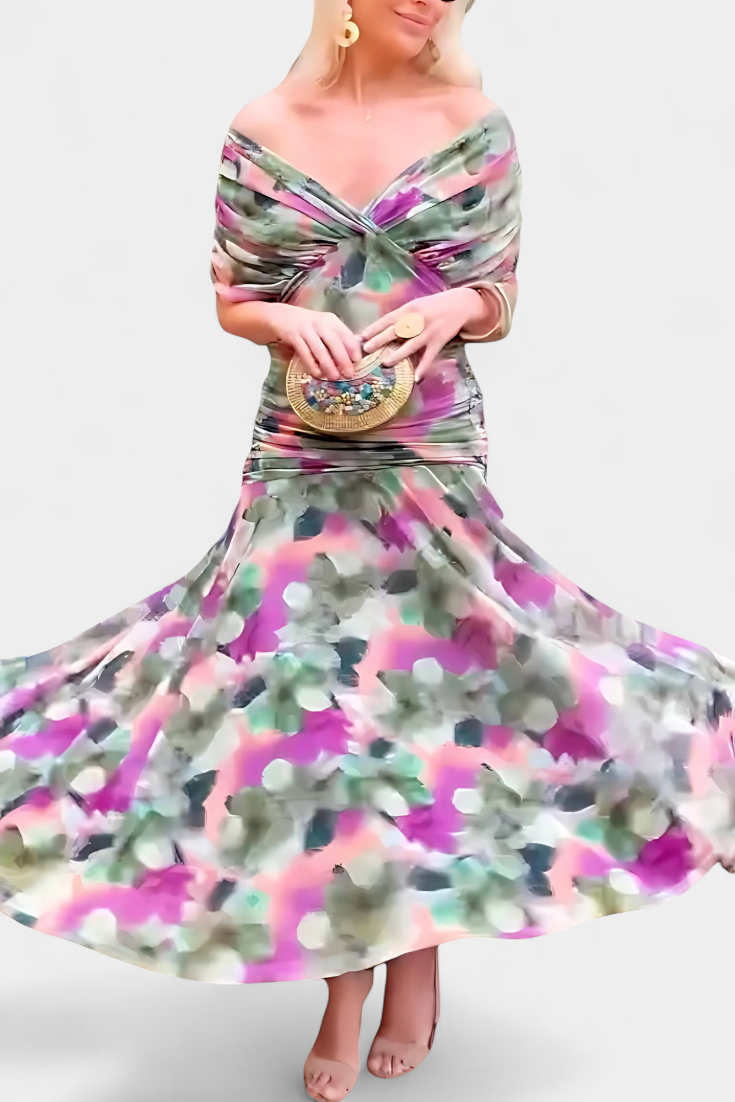 Florielle | Long Floral V Neck Dress