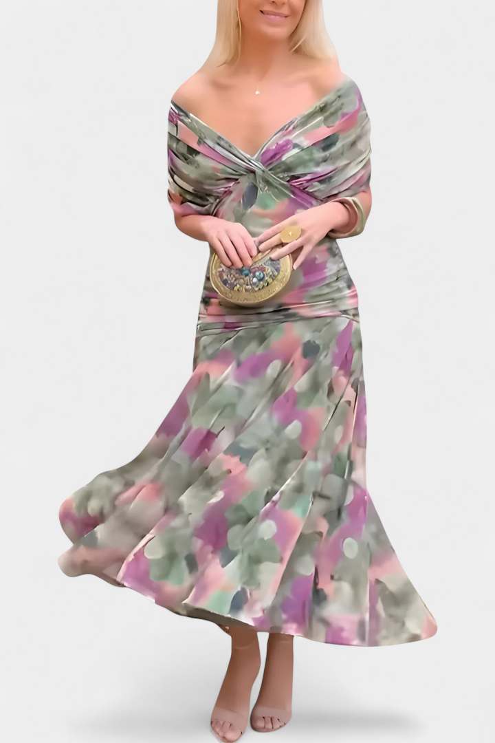 Florielle | Long Floral V Neck Dress