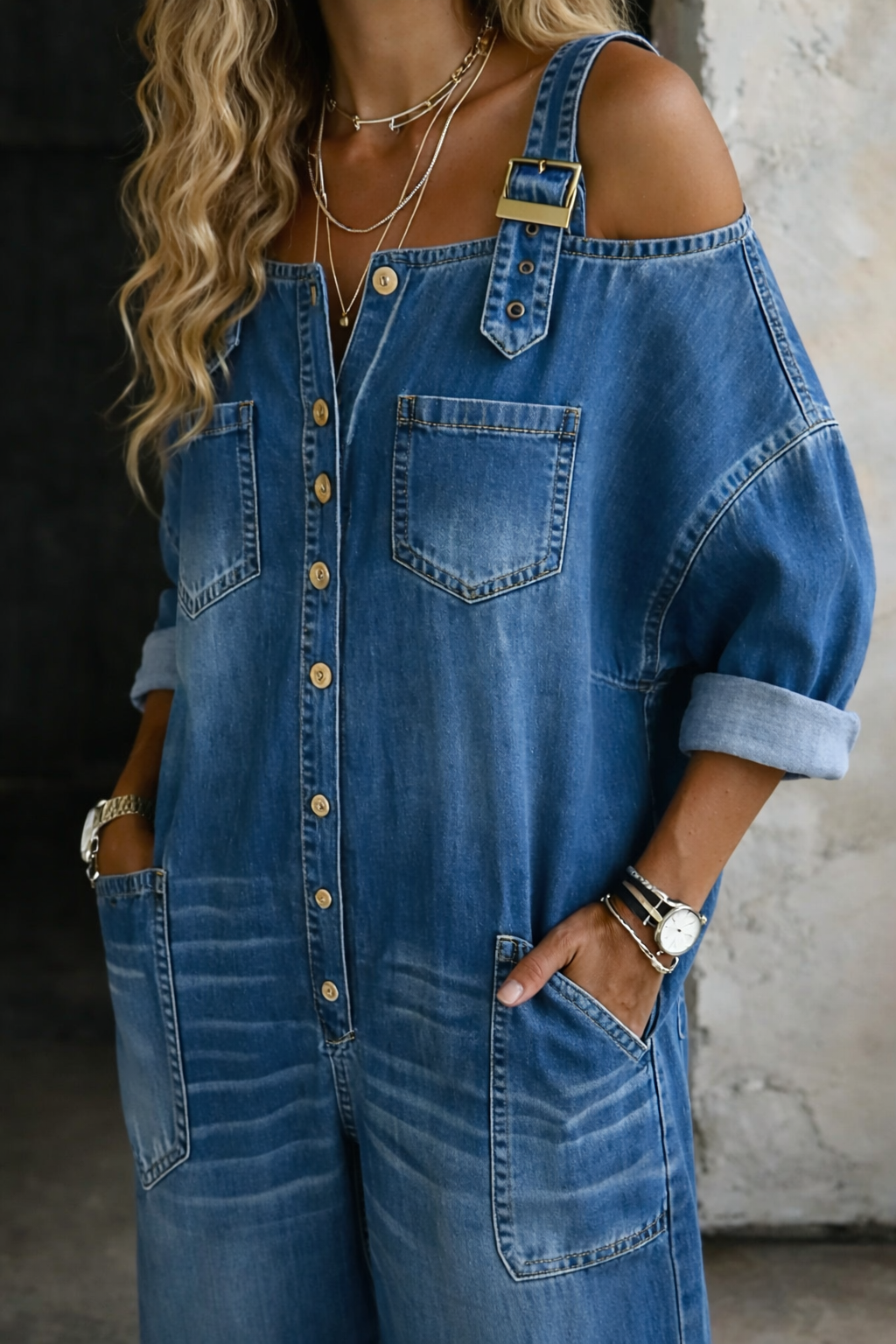 Sofie | Off-Shoulder Denim Jumpsuit