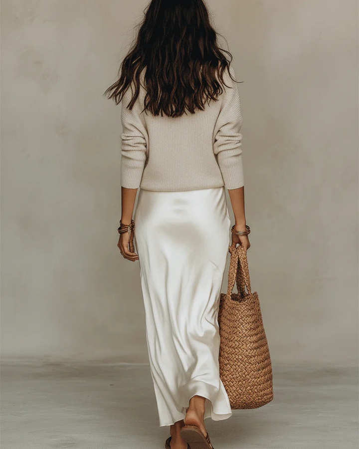 Elara | Satin Midi Dress with Matching Sweater