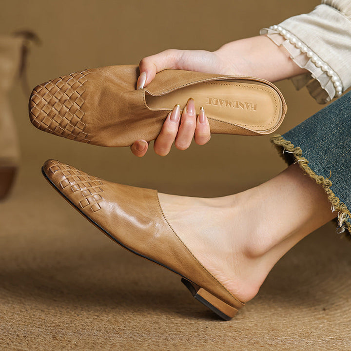 Helora | Woven Leather Square Toe Mules