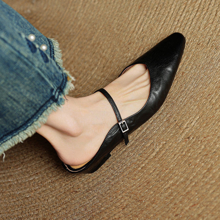 Orlena | Leather Pointed Toe Mule Heels