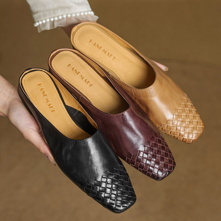 Helora | Woven Leather Square Toe Mules