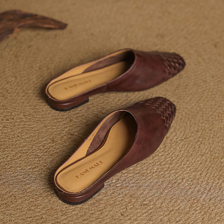 Helora | Woven Leather Square Toe Mules