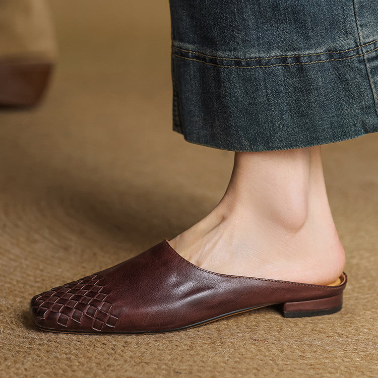 Helora | Woven Leather Square Toe Mules