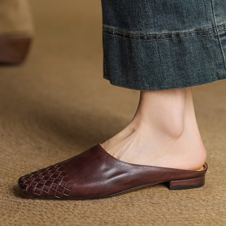 Helora | Woven Leather Square Toe Mules