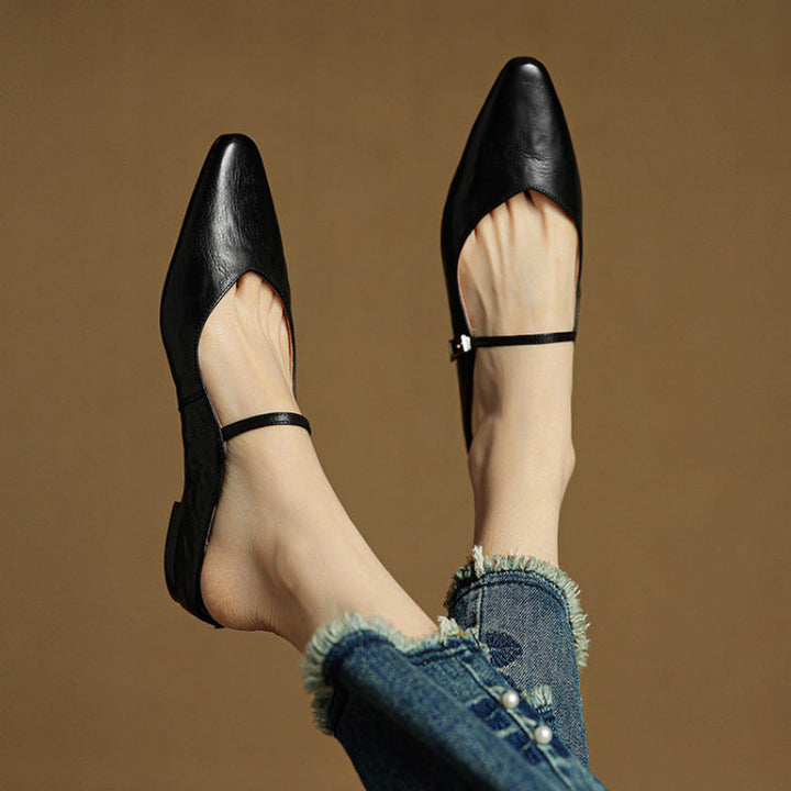 Orlena | Leather Pointed Toe Mule Heels