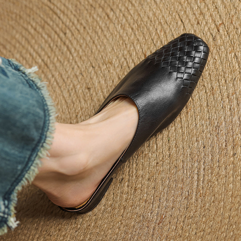 Helora | Woven Leather Square Toe Mules
