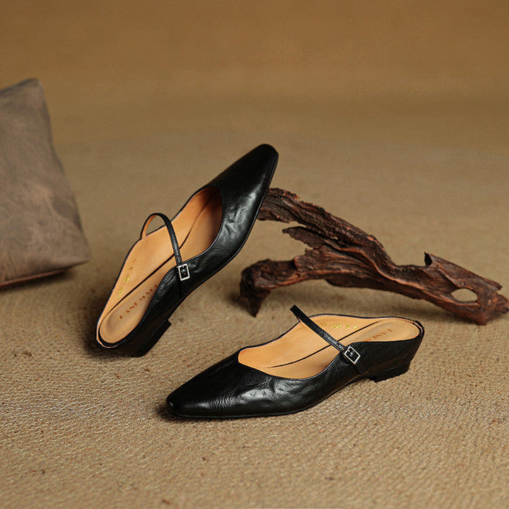 Orlena | Leather Pointed Toe Mule Heels