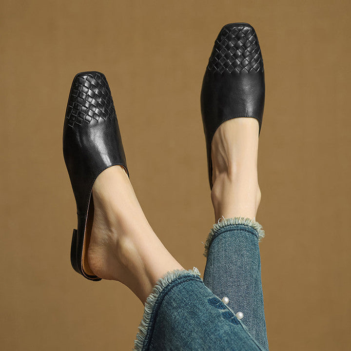 Helora | Woven Leather Square Toe Mules