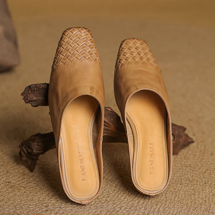 Helora | Woven Leather Square Toe Mules