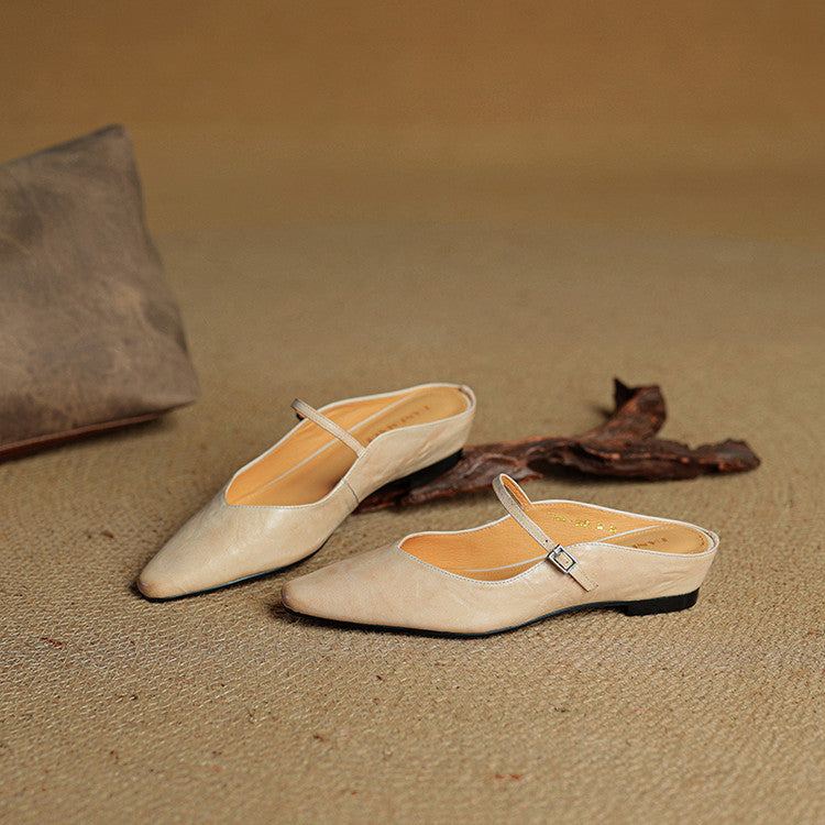 Orlena | Leather Pointed Toe Mule Heels