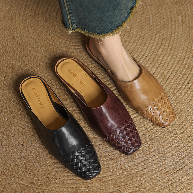 Helora | Woven Leather Square Toe Mules