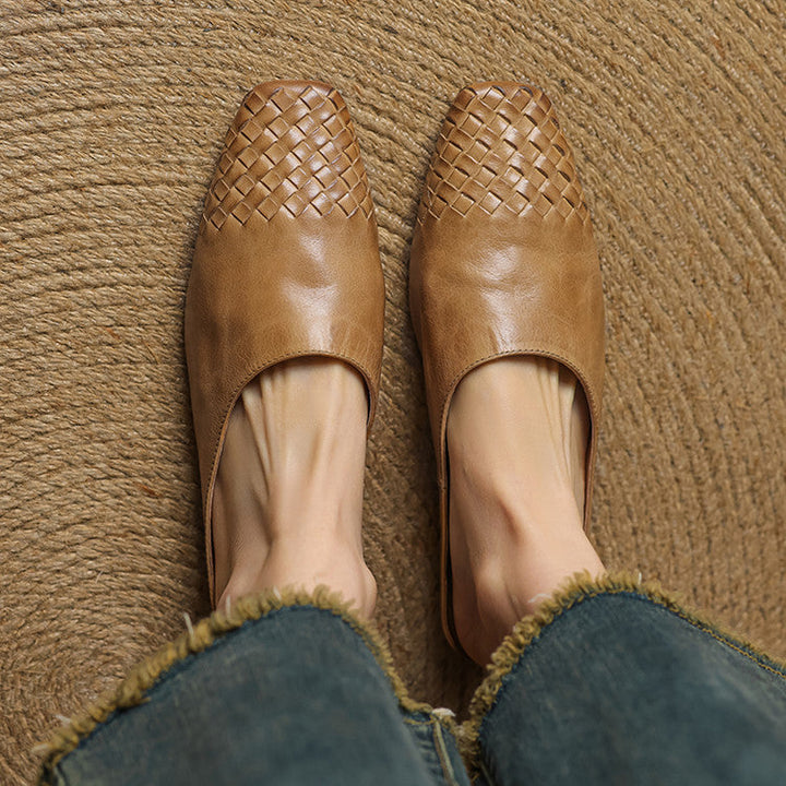 Helora | Woven Leather Square Toe Mules