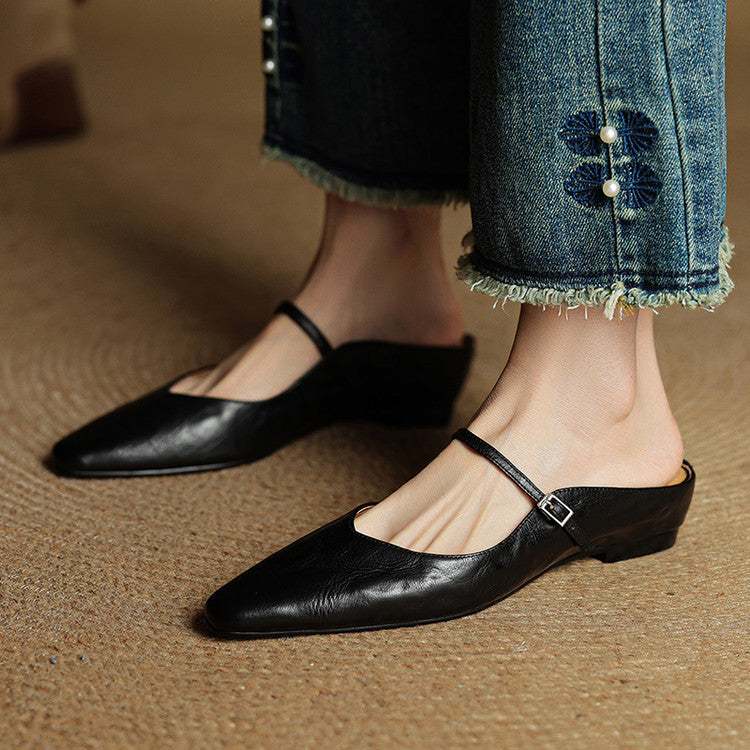 Orlena | Leather Pointed Toe Mule Heels