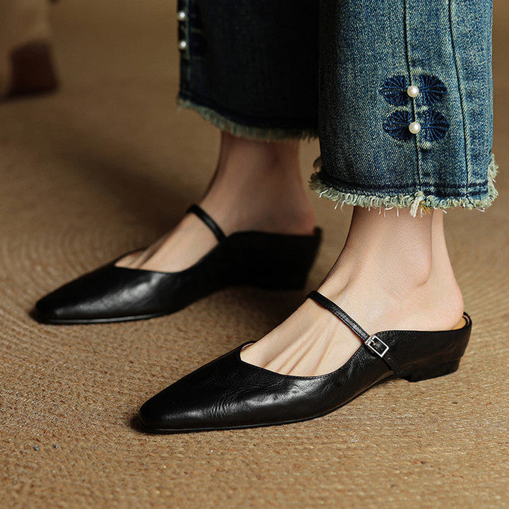 Orlena | Leather Pointed Toe Mule Heels