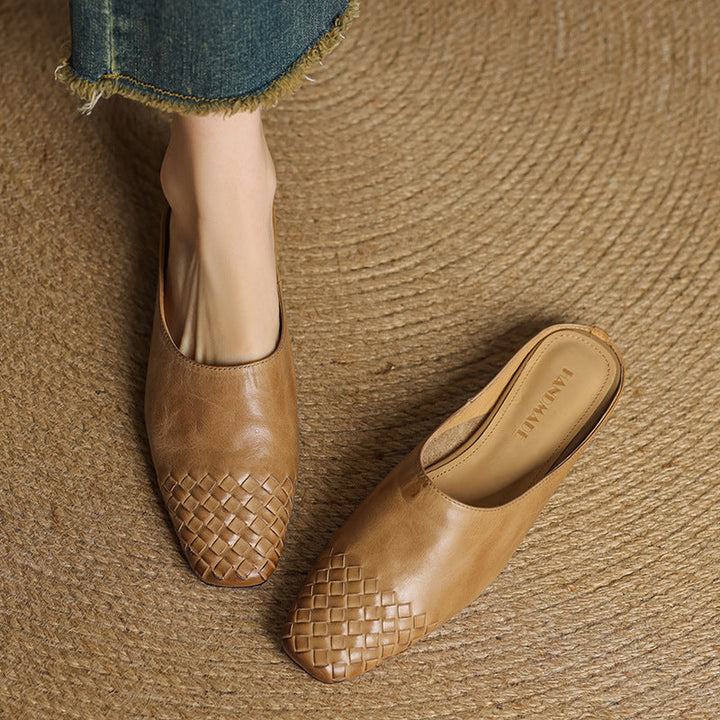 Helora | Woven Leather Square Toe Mules