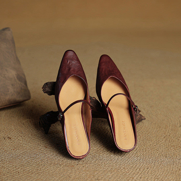 Orlena | Leather Pointed Toe Mule Heels