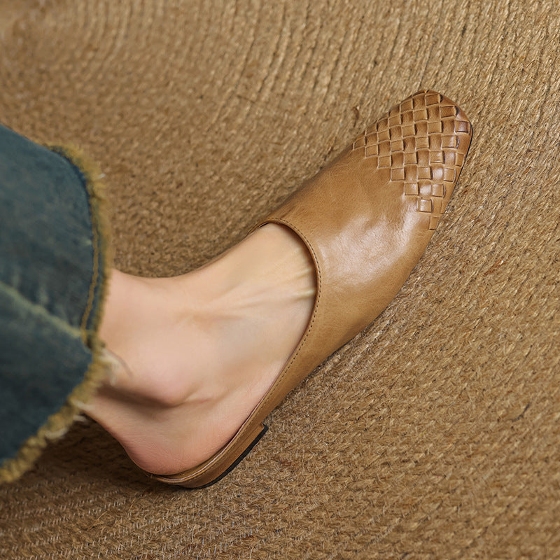 Helora | Woven Leather Square Toe Mules