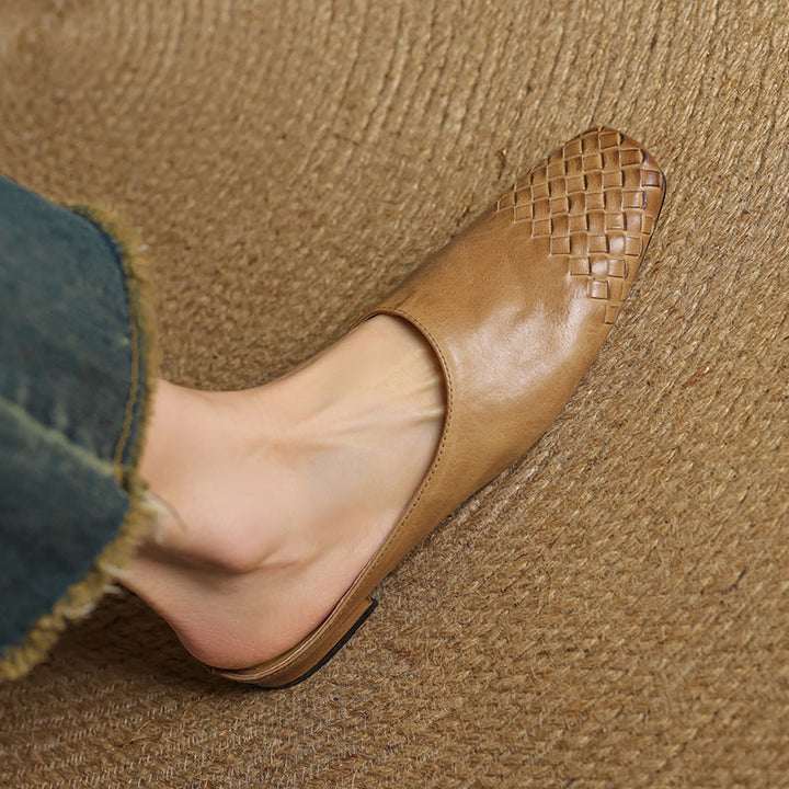 Helora | Woven Leather Square Toe Mules