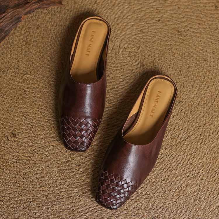 Helora | Woven Leather Square Toe Mules