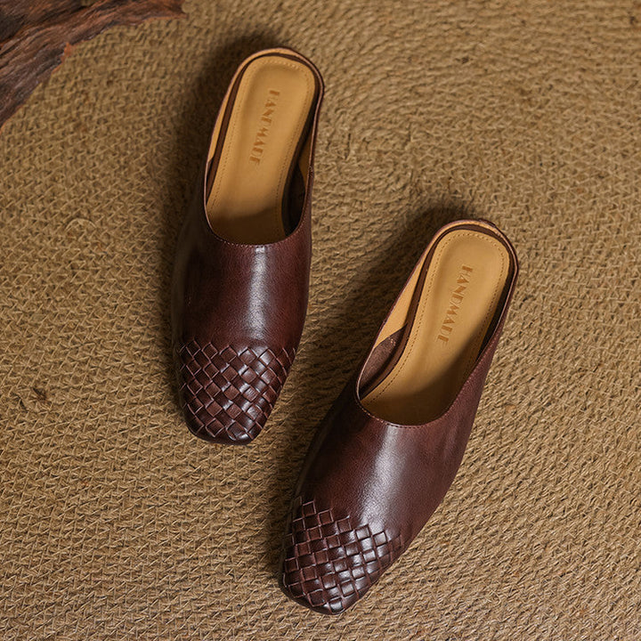 Helora | Woven Leather Square Toe Mules
