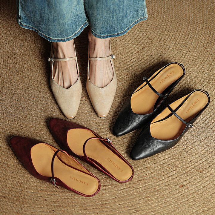 Orlena | Leather Pointed Toe Mule Heels