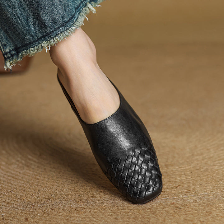 Helora | Woven Leather Square Toe Mules