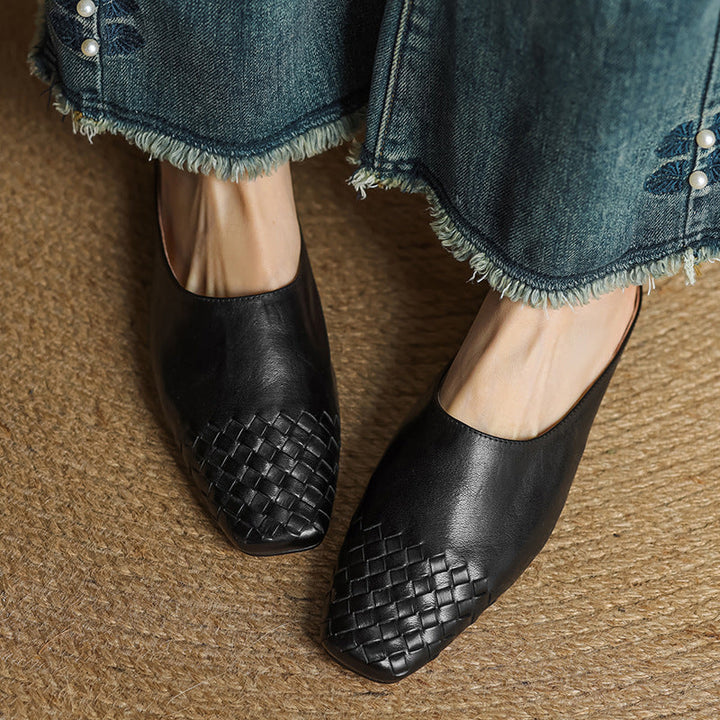 Helora | Woven Leather Square Toe Mules