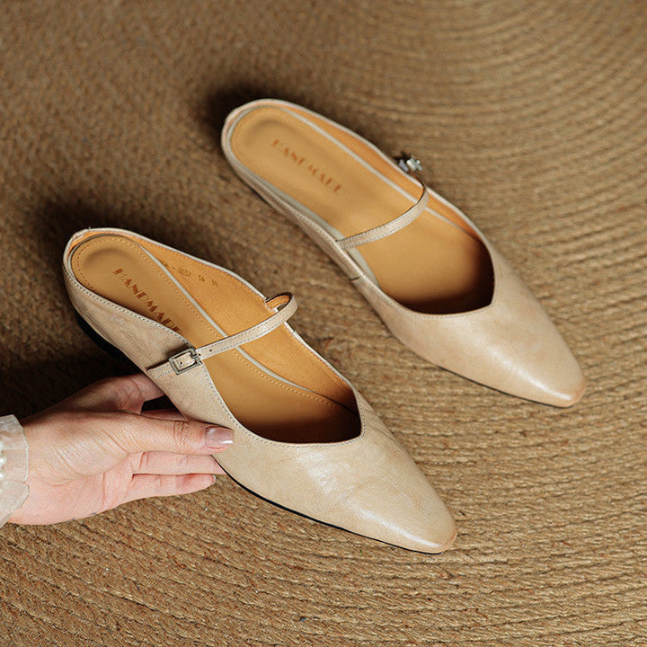 Orlena | Leather Pointed Toe Mule Heels