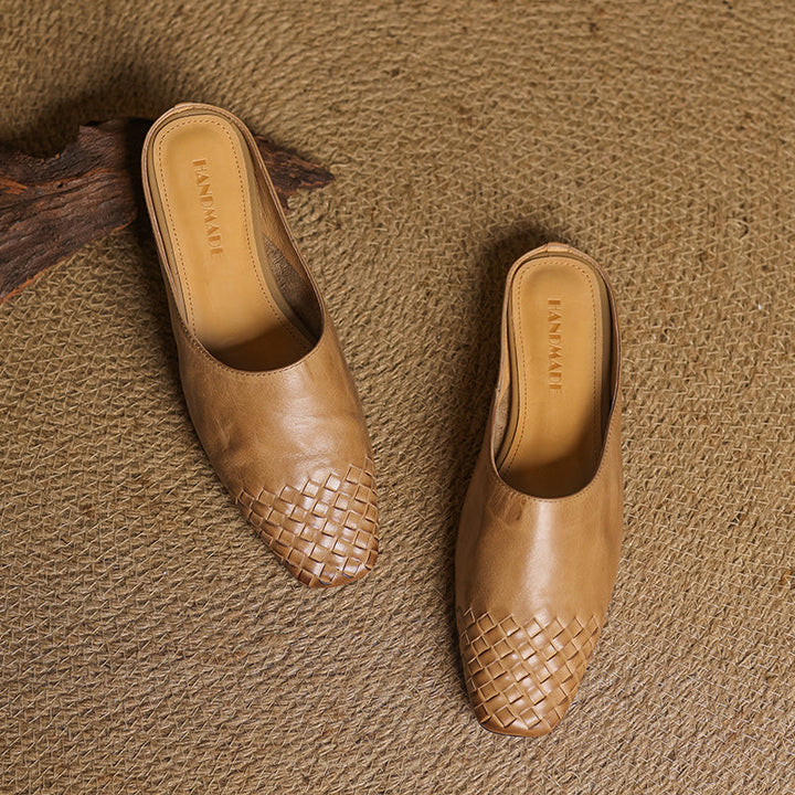 Helora | Woven Leather Square Toe Mules