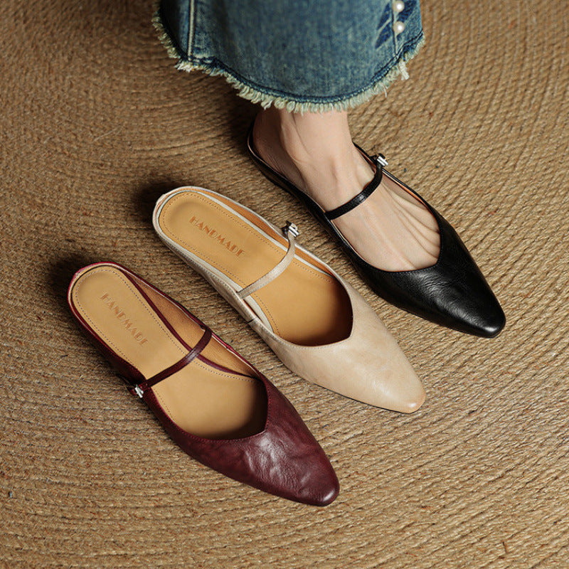 Orlena | Leather Pointed Toe Mule Heels