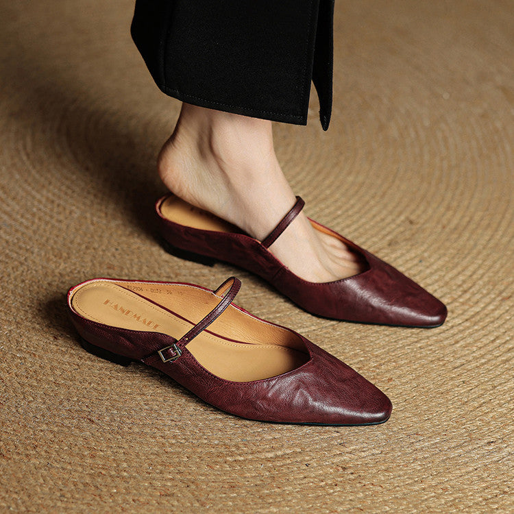 Orlena | Leather Pointed Toe Mule Heels