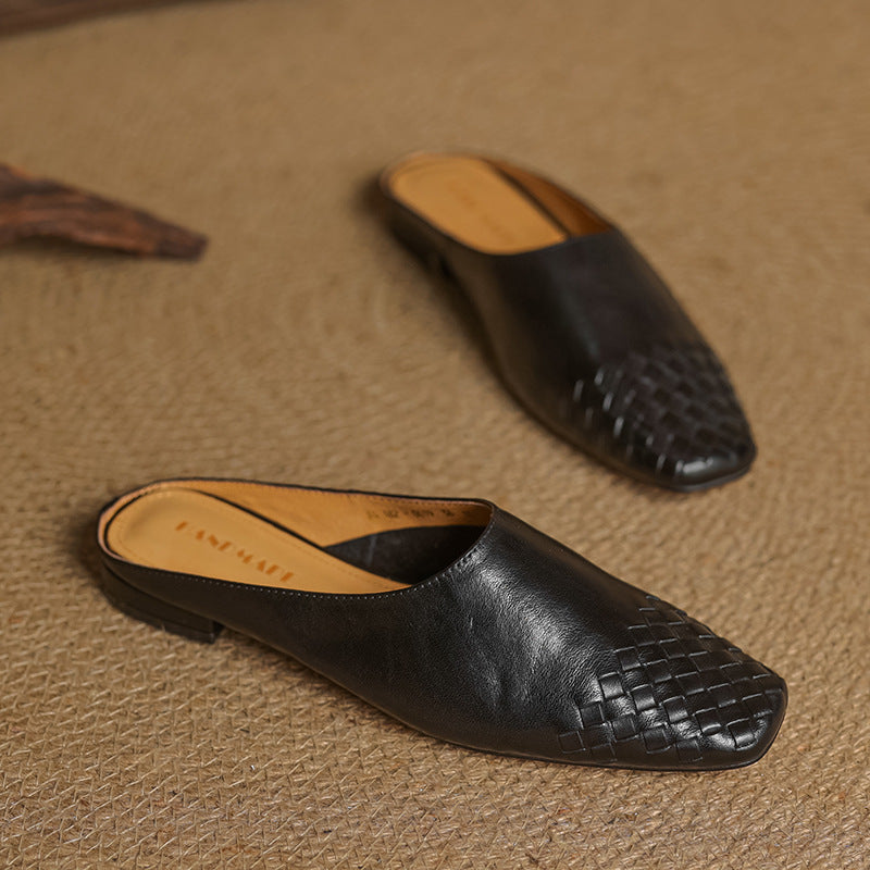 Helora | Woven Leather Square Toe Mules